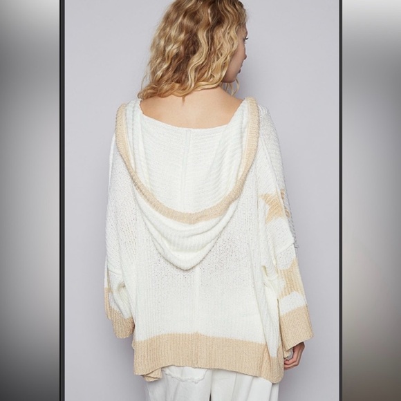 POL White/Tan Zip Up Hooded Sweater with Stars Size Medium NEVER WORN - Picture 3 of 16